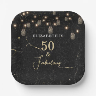 Plato De Papel 50 y fabulosas luces de oro de mármol negro Mason 