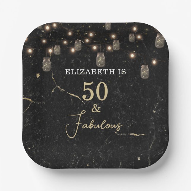 Plato De Papel 50 y fabulosas luces de oro de mármol negro Mason  (Anverso)