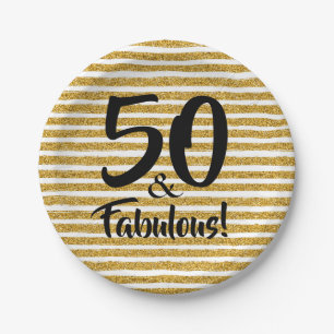 Plato De Papel 50 y fabulosas placas de tarta de Purpurina de oro