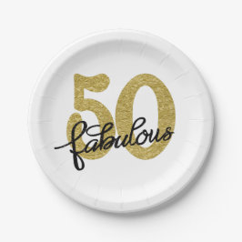 Plato De Papel 50 y fabuloso | 50.º Fiesta moderno negro dorado