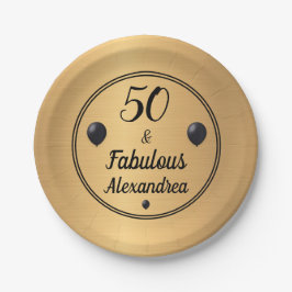 Plato De Papel 50 y fabuloso 50 cumpleaños Gold Black