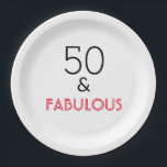 Plato De Papel 50 y fabuloso cumpleaños<br><div class="desc">50 y fabulosos y elegantes platos de papel de cumpleaños para una maravillosa celebración de un cumpleaños especial. Este diseño se puede usar en cualquier producto de Zazzle para ayudar a completar su celebración de cumpleaños. Su fiesta será especial con todos los productos personalizados de Zazzle.</div>
