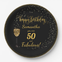 50 y fabuloso cumpleaños negro y oro