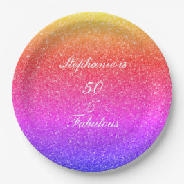 Plato De Papel 50 Y Fabuloso Cumpleaños Purpurina Púrpura Rosa Bl