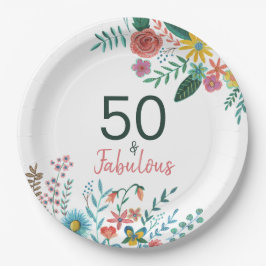 Plato De Papel 50 y fabuloso elegante floral acuarela