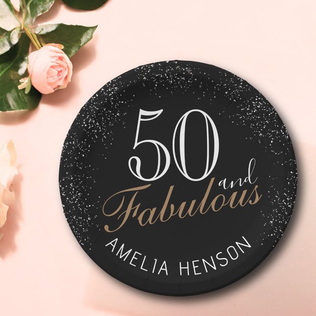 Plato De Papel 50 y fabuloso elegante negro 50 cumpleaños (Subido por el creador)