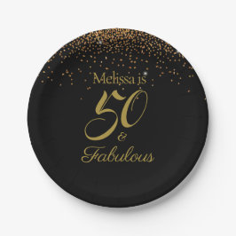 Plato De Papel 50 y Fabuloso Elegante Negro Gold Personalizado