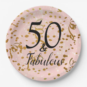 Plato De Papel 50 y fabuloso fiesta de Confetti de oro rosado de 