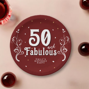 Plato De Papel 50 y fabuloso Foliage Red 50 cumpleaños