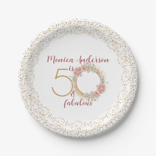 Plato De Papel 50 y fabuloso nombre de Purpurina de fiesta de cum (Anverso)