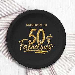 Plato De Papel 50 y fabuloso Purpurina de oro nombre de cumpleaño