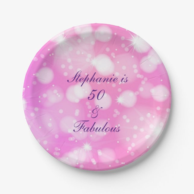 Plato De Papel 50 Y Fabuloso Purpurinoso Púrpura Rosa Rosa De Cum (Anverso)