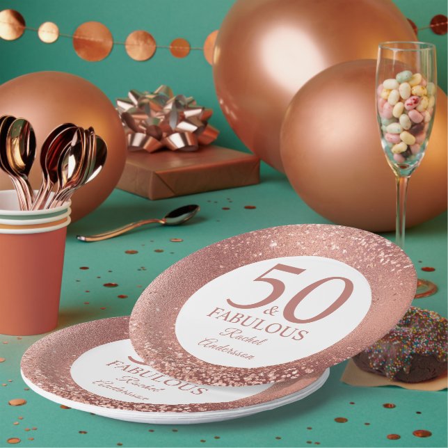 Plato De Papel 50 y fabuloso Rosa Gold 50 cumpleaños (Multi)