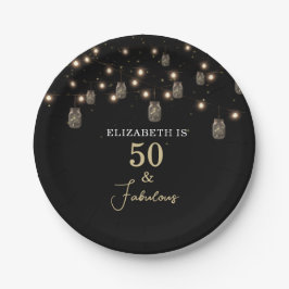 Plato De Papel 50 y Fabulous Black with String Lights