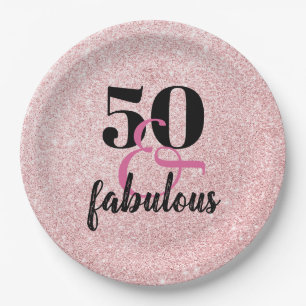 Plato De Papel 50 y Fabulous PInk Faux Purpurina Birthday Party
