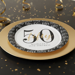 Plato De Papel 50th Birthday Party Black White Fifty