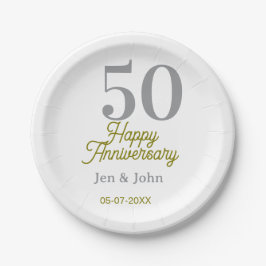 Plato De Papel 50th happy anniversary name date silver gold date 
