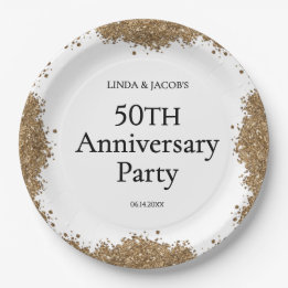 Plato De Papel 50th Wedding Anniversary Gold Faux Glitter 