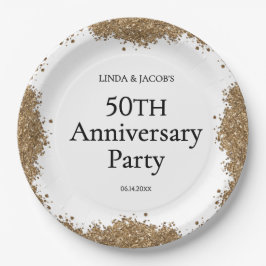Plato De Papel 50th Wedding Anniversary Gold Faux Glitter