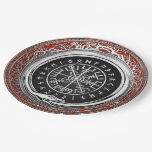 Plato De Papel [510] Compás rúnico mágico de plata de Vegvisir