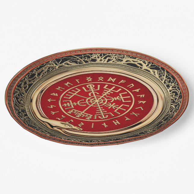 Plato De Papel [510] Vegvisir - Viking Gold Magic Runic Compass (Angular)