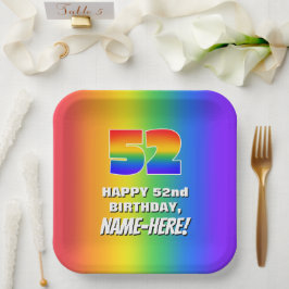 Plato De Papel 52nd Birthday: Colorful, Fun Rainbow Pattern # 52