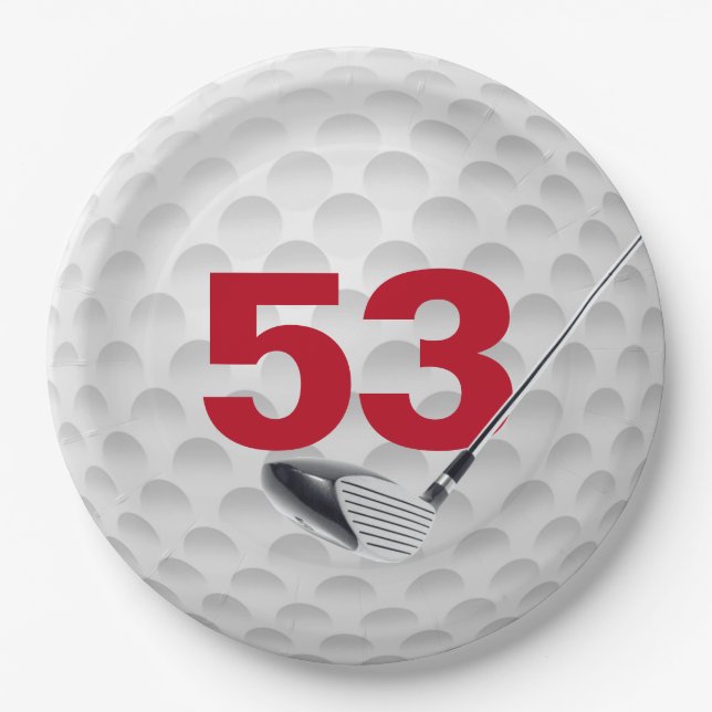 Plato De Papel 53.º diseño de una pelota de golf de cumpleaños (Anverso)