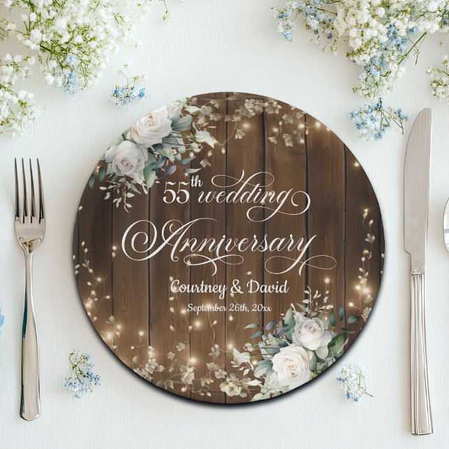 Plato De Papel 55° Aniversario Boda Luces de cuerdas rusticas (Subido por el creador)