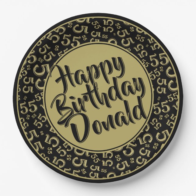 Plato De Papel 55th Black/Gold Random Number Pattern (Anverso)