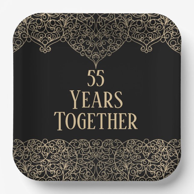 Plato De Papel 5.º Aniversario Lace De Oro Sobre Negro (Anverso)