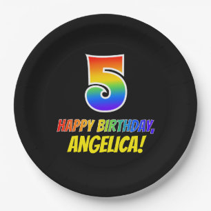 Plato De Papel 5.º cumpleaños: audaz, divertido, simple, arcoiris