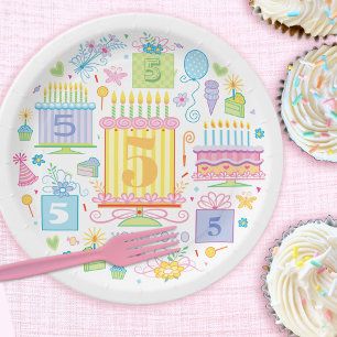 Plato De Papel 5.º cumpleaños Whimsical Girly