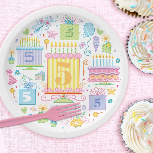 Plato De Papel 5.º cumpleaños Whimsical Girly (Subido por el creador)