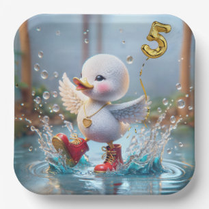 Plato De Papel 5.º Pato de cumpleaños bailando en un charco de ll