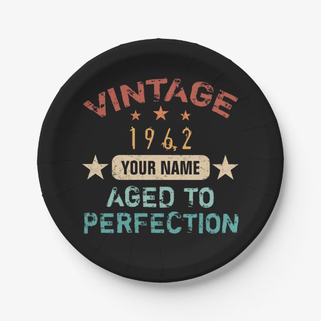 Plato De Papel 60.ª Fiesta de Cumpleaños 1962 Añadir tu nombre (Anverso)