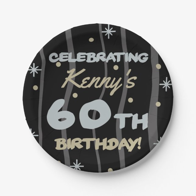 Plato De Papel 60.ª Fiesta de Cumpleaños Añadir tu nombre (Anverso)