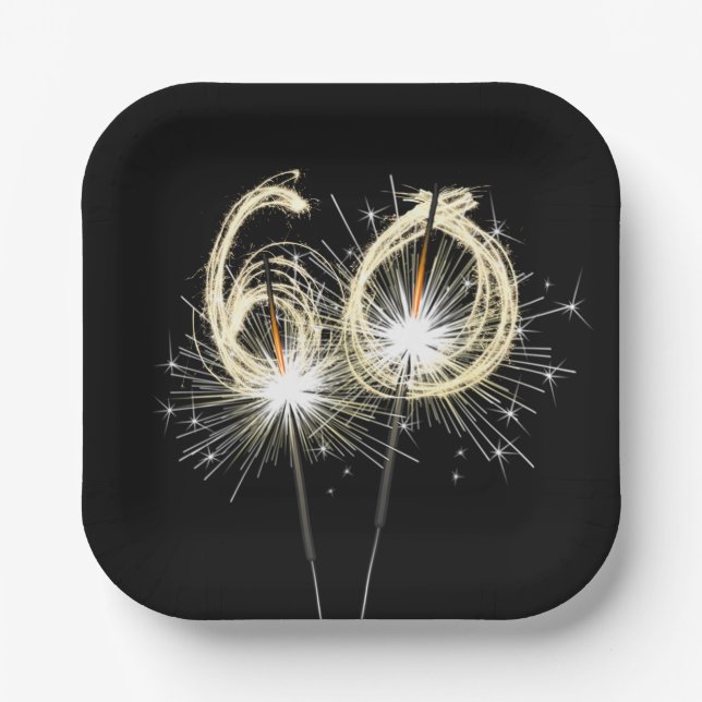 Plato De Papel 60.ª fiesta de cumpleaños esparcen a los negros (Anverso)