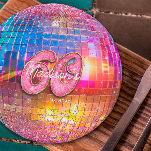 Plato De Papel 60.ª fiesta de cumpleaños Purpurina rosado dorado 