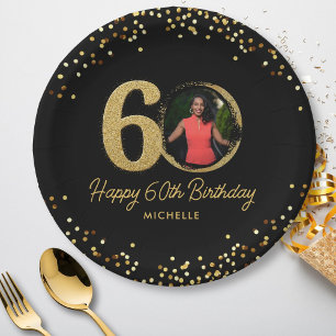 Plato De Papel 60.ª Moda fotográfica de cumpleaños Personalizado 