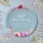 Plato De Papel 60.º Boda Aniversario Rosas de acuarela Floral<br><div class="desc">Bonito acuarela rosas de jardín de campo sentados encima y debajo de sus detalles personalizados del aniversario de los diamantes. Diseñado por Thisisnotme©</div>