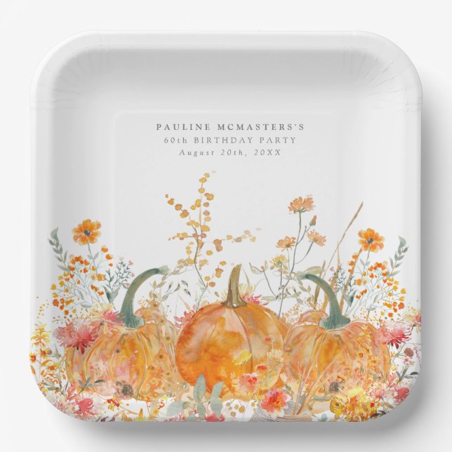 Plato De Papel 60.º Personalizado de Flor Silvestre de la Fiesta  (Anverso)