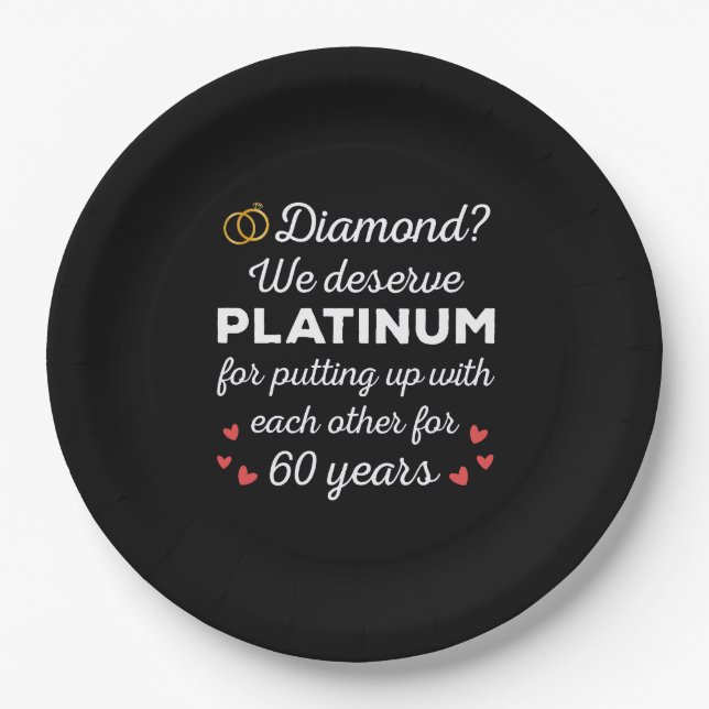 Plato De Papel 60° Aniversario Boda I - Pareja Diamond Funny (Anverso)