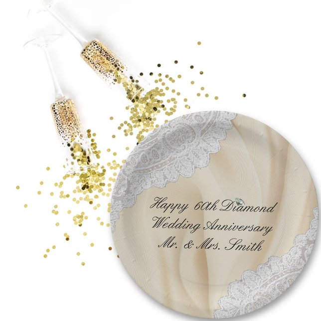 Plato De Papel 60° Aniversario del Boda de Diamantes Faux Satin+L (Subido por el creador)