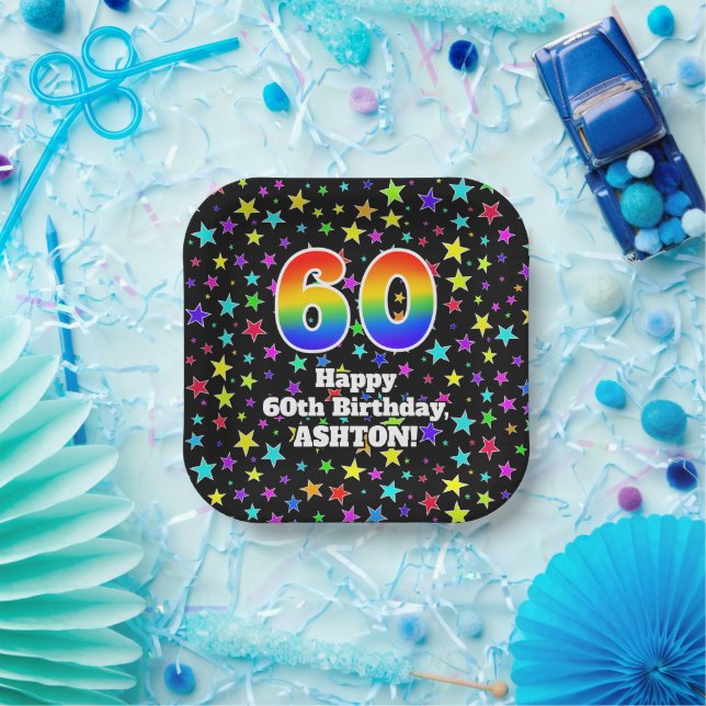 Plato De Papel 60° cumpleaños: Patrón de estrellas divertidas y a (Fiesta)
