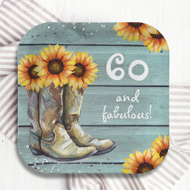 Plato De Papel 60 Fabuloso Personalizado de botes de girasol rúst