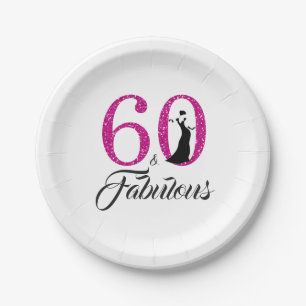 Plato De Papel 60 Fabuloso Purpurina Hot Pink 60th Birthday Party