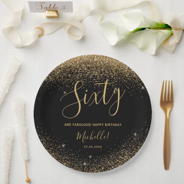 Plato De Papel 60 Y Fabulosa Elegante Fiesta De Cumpleaños De Oro (Boda)