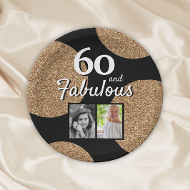 Plato De Papel 60 y Fabulous Gold Purpurina 2 Photo 60th Birthday