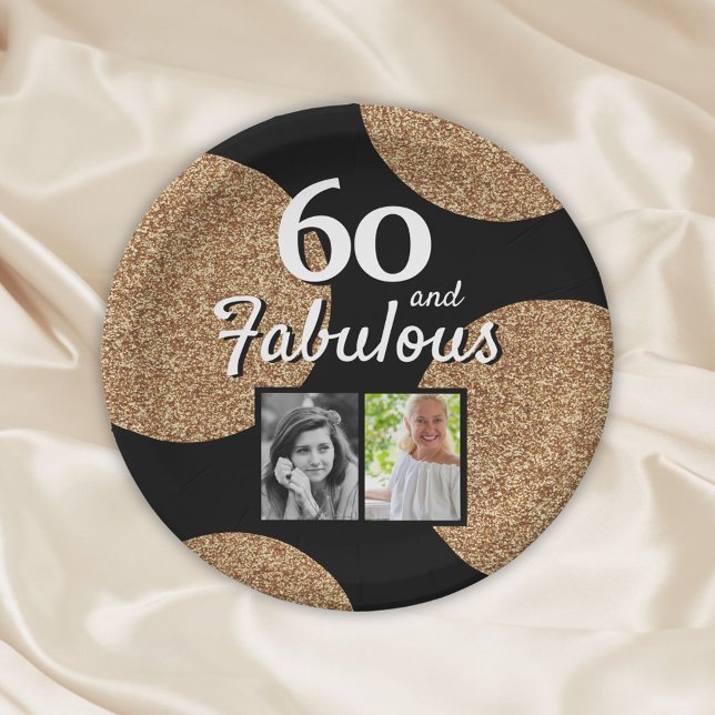 Plato De Papel 60 y Fabulous Gold Purpurina 2 Photo 60th Birthday (Subido por el creador)