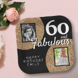 Plato De Papel 60 y Fabulous Gold Purpurina 2 Photo 60th Birthday<br><div class="desc">60 y fabuloso Purpurina de oro 2 placas de papel de la fiesta de cumpleaños número 60. Añade tus fotos - puedes usar una foto antigua y nueva. Añade tu nombre y edad.</div>